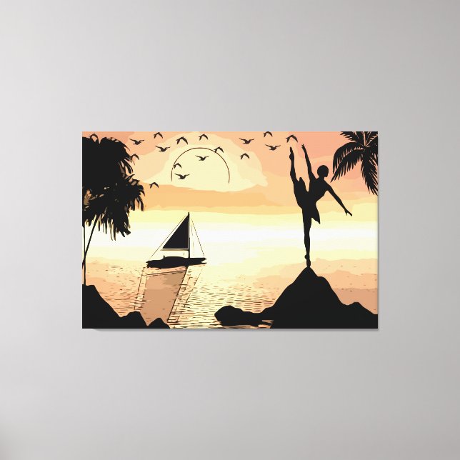 Toile Ballerina Dancing Sunset Abstraite silhouette Art (Recto)