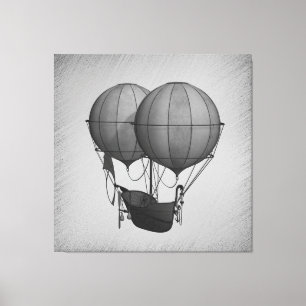 Toile Ballons à air chaud argentés Steampunk avec navire