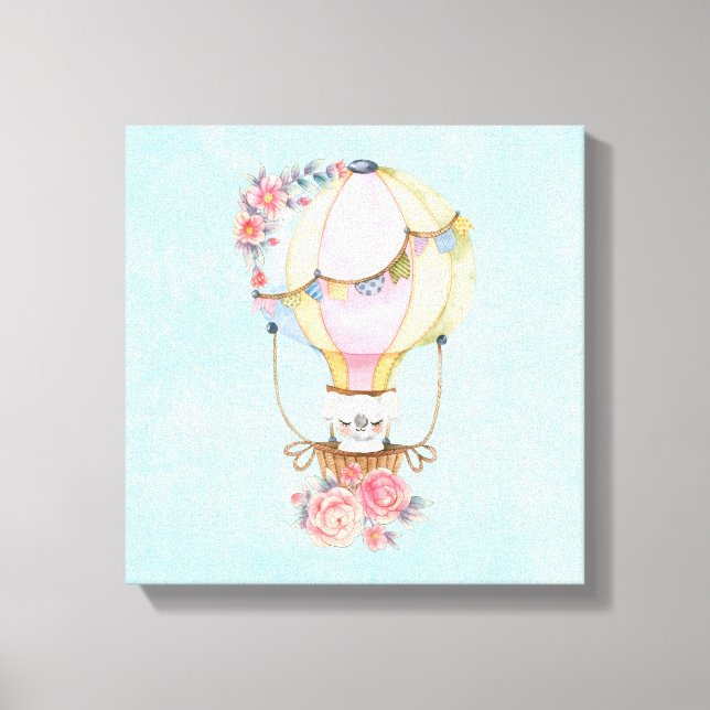 Toile Ballons à air chaud mignon avec aquarelle à ours (Recto)