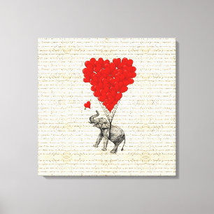 Toile Ballons romantiques d'éléphant et de coeur