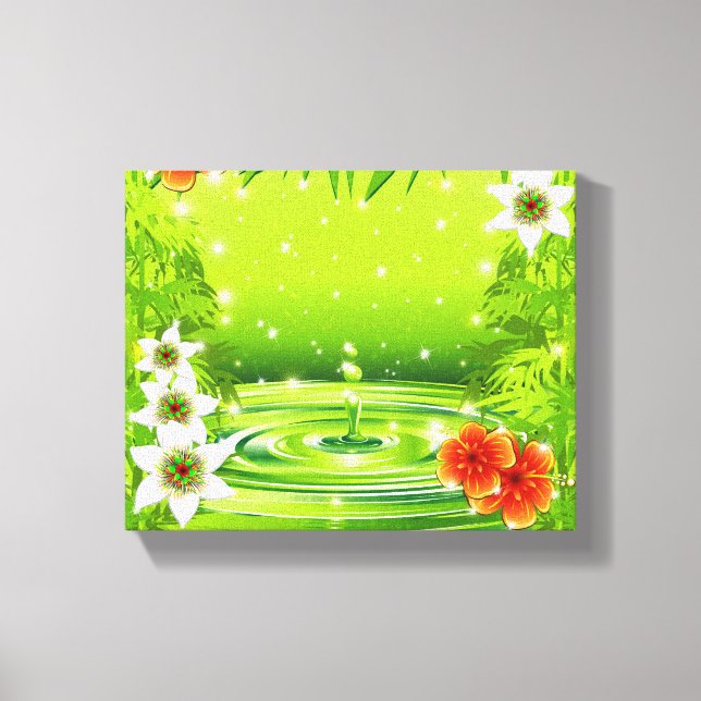 Toile Bambou, eau et fleurs tropicales (Recto)