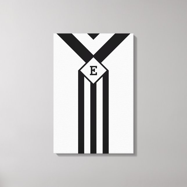 Toile Bandes noires et Chevrons avec Monogramme sur blan (Recto)