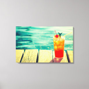 Toile Bar de piscine à coucher de soleil rétro