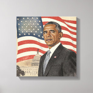 Toile Barack Obama devant le drapeau américain et le Cap