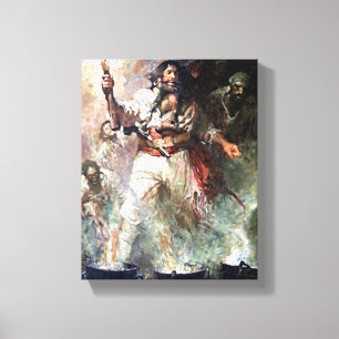 Toile Barbe Noire sur feu pirate hantée art Vintage