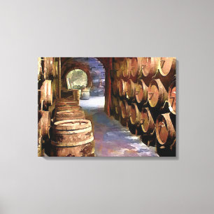 Toile Barils de vin dans la cave à vin