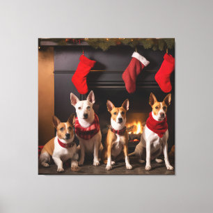 Toile Basenji au coin du feu de Noël