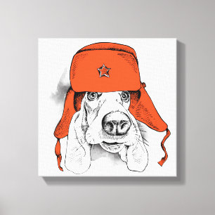 Toile Basset Hound   Casquette rouge Ushanka