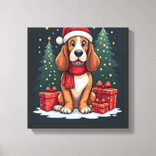 Toile Basset Hound Chien Fêtes de Noël Santa Amoureux de