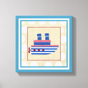 Toile Bateau à vapeur avec hélice et cheminées bleues