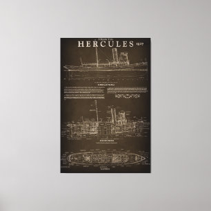 Toile Bateau à vapeur HERCULES Plan directeur 1907