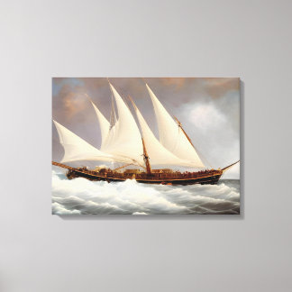 Toile Bateau à voile combattant la mer - peinture à l'hu