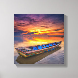 Toile Bateau De Pêche Au lever Du Soleil   Plage de Juba