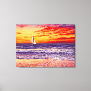 TOILE BATEAU DE PLAGE SUNSET STRETCHÉ CANVAS ART IMPRIME