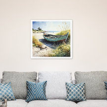 Bateau de rangée abandonné sur la côte