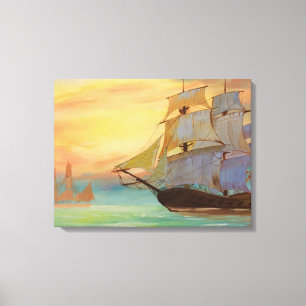 Toile Bateaux à voile couchés du soleil peint à la main 