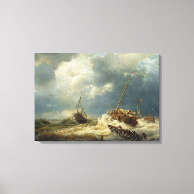 Toile Bateaux dans une tempête sur la côte néerlandaise (Recto)