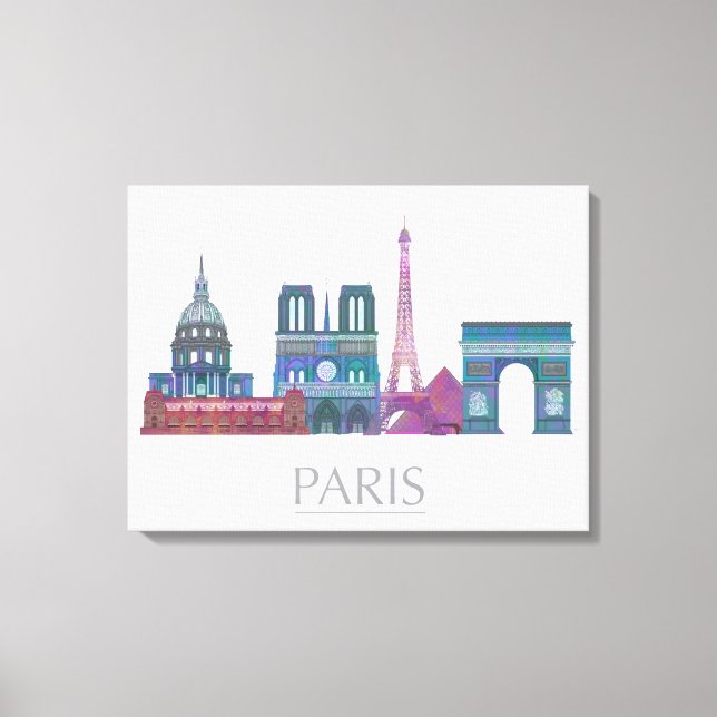 Toile Bâtiments couleur Paris Skyline (Recto)
