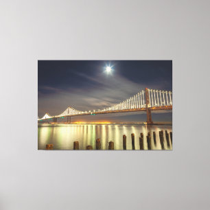 Toile Bay Bridge la nuit avec la lune 