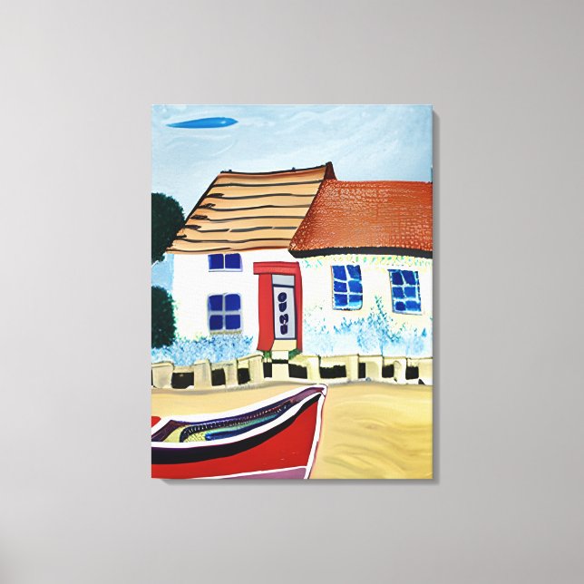 Toile Beach House et bateau sur Sandy Beach (Recto)
