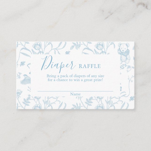 Toile Bear Baby Shower Boy Diaper Raffle Card (Front)