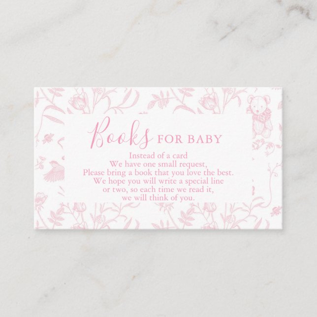 Toile Bear Baby Shower Girl Books for Baby Card (Front)