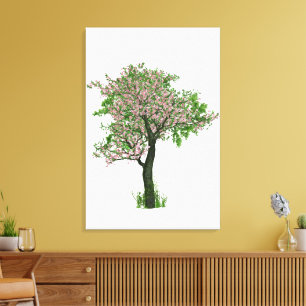 Toile Beau arbre solitaire avec petites fleurs roses