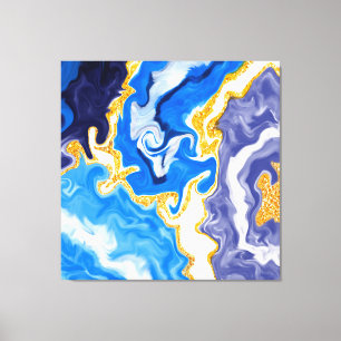 Toile Beau Bleu, Or et Blancs comme Eau