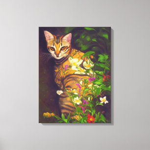 Toile Beau chat abyssinien dans un jardin de minuit