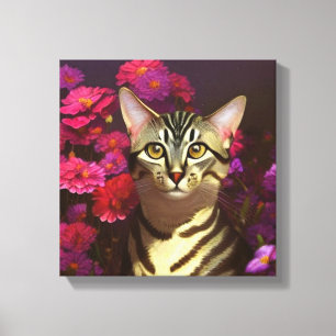 Toile Beau chat égyptien Mau dans un jardin de nuit