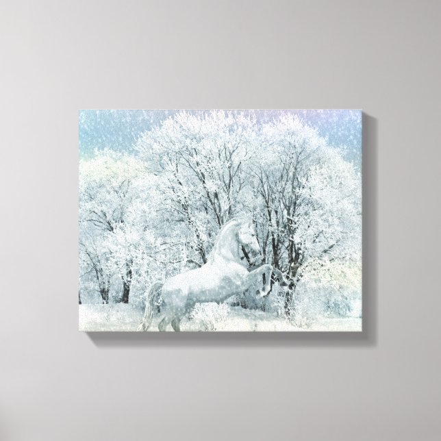 Toile Beau Cheval Blanc en Neige (Recto)