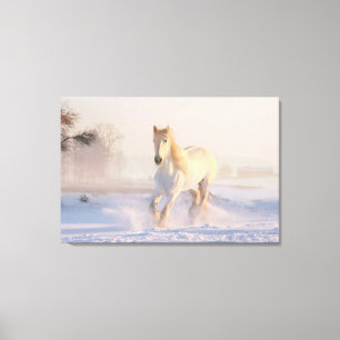 Toile Beau cheval blanc galopant dans la neige