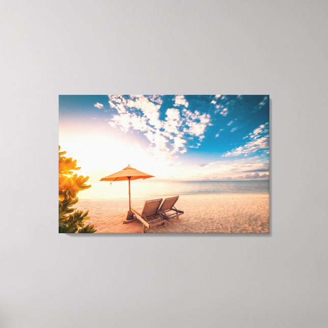 Toile Beau coucher de soleil sur la plage des Maldives (Recto)