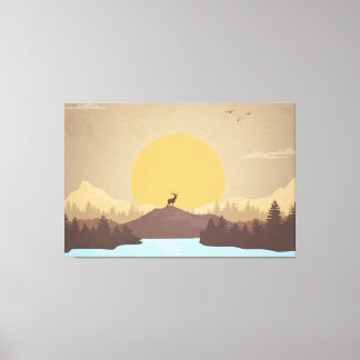 Toile Beau coucher de soleil sur le lac