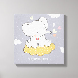 Toile Beau éléphant avec nuages pour la pépinière