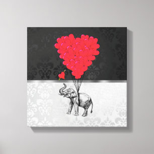 Toile Beau éléphant et coeur d'amour gris