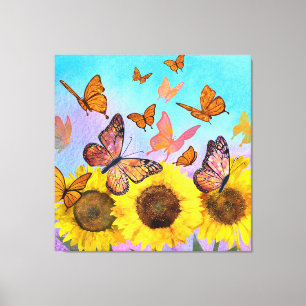 Toile Beau Jardin aux fleurs de tournesol Papillons