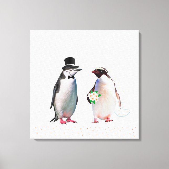 Toile Beau Mariage Penguin Couple en blanc (Recto)