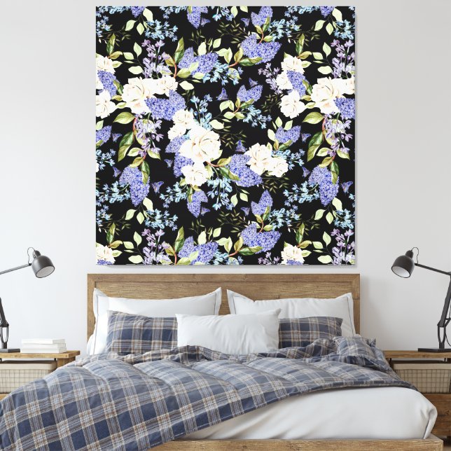 Toile Beau motif Floral Rose Iris rose bleu (Insitu(Chambre))