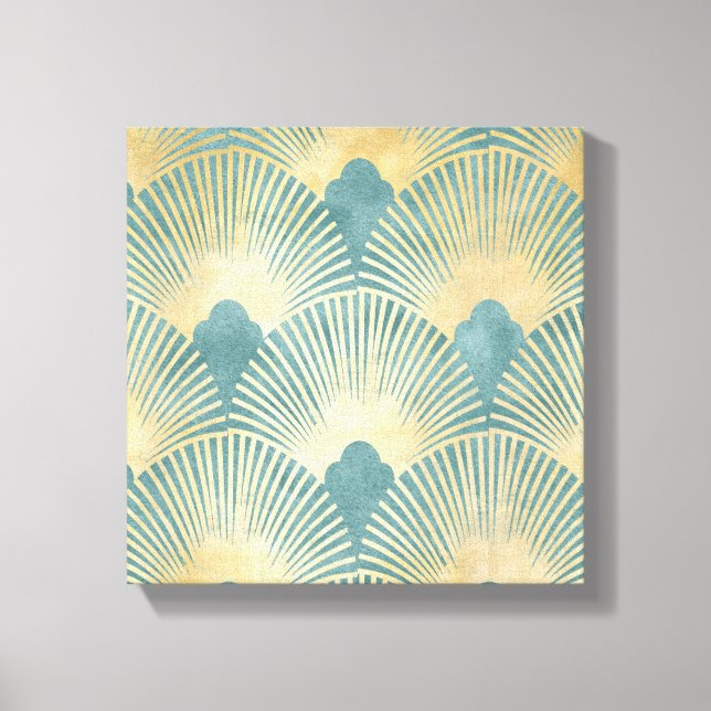 Toile Beau motif ventilateur, or turquoise, motif Art Dé (Recto)