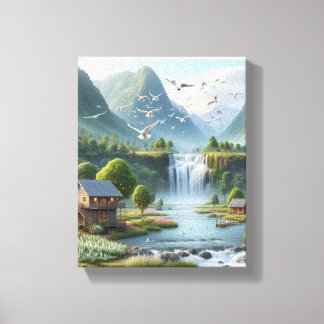 Toile Beau paysage rural avec cascade