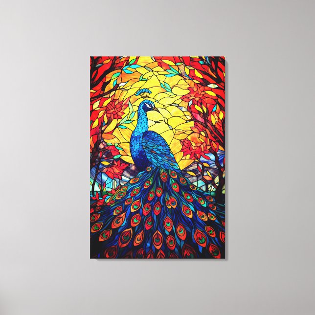 Toile Beau Peacock Vitrail Art de la faune (Recto)