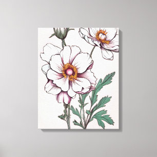 Toile Beauté délicate : Fleurs blanches sur rose
