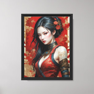 Toile Beauté guerrière orientale en art rouge