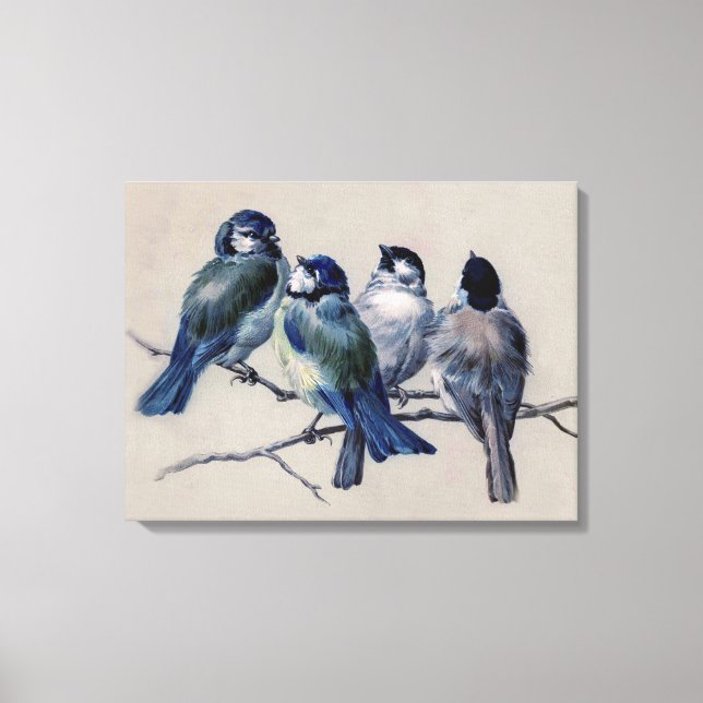 Toile Beaux oiseaux gris bleu sur une aquarelle (Recto)