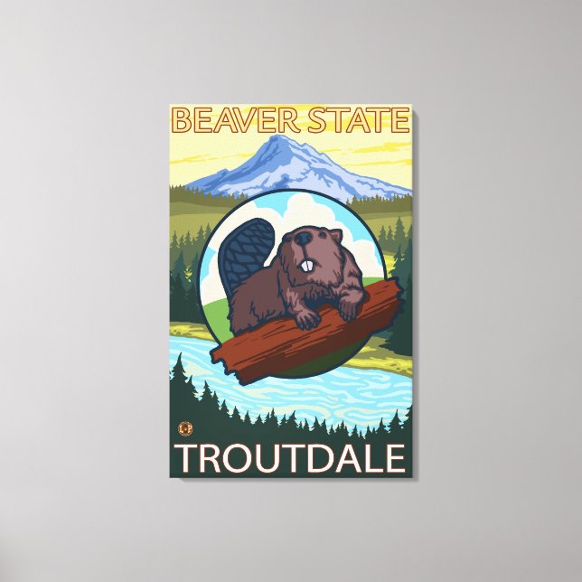 Toile Beaver & Mt Hood - Troutdale, Oregon (Recto)