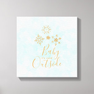 Toile Bébé, c'est froid dehors Snowflakes or sur Blue