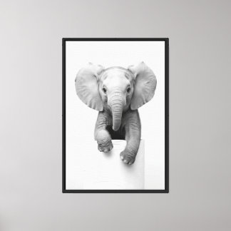 Toile Bébé éléphant adorable regardant par-dessus le pap