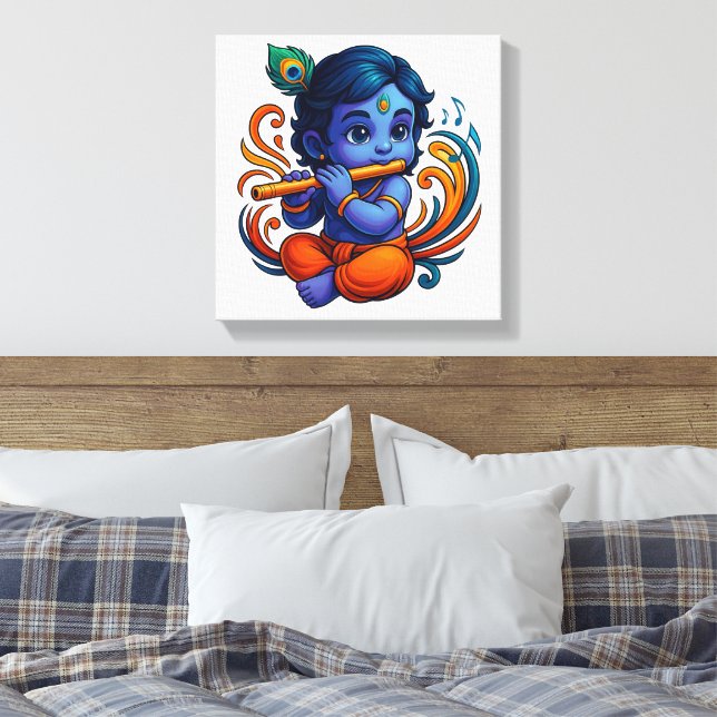 Toile Bébé Krishna avec Flûte - Vibes de paix | 3D dynam (Insitu(Chambre))