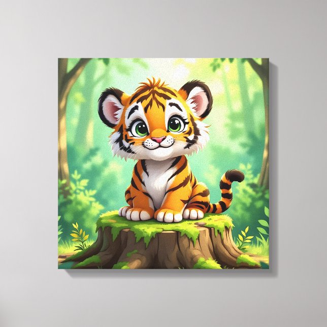 Toile Bébé Tigre | Art de nurserie de dessin animé migno (Recto)